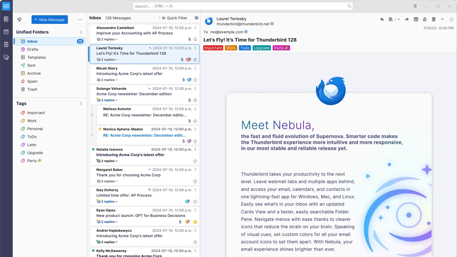 Thunderbird mit Posteingang, Kalender und Adressbuch
