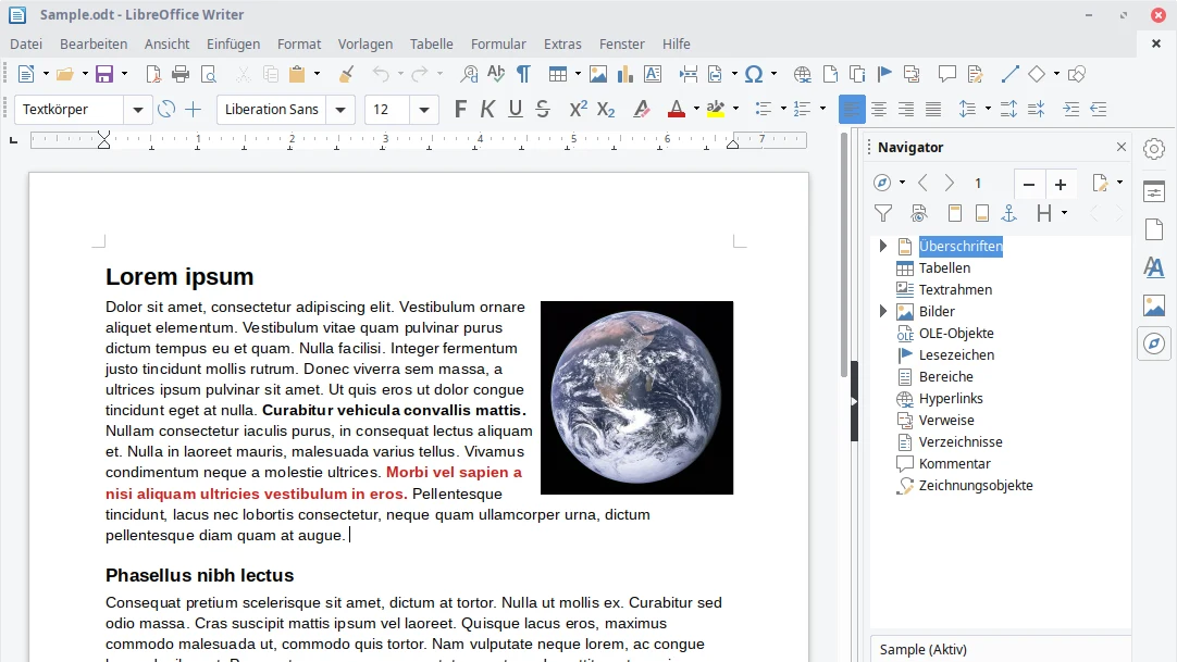 LibreOffice Writer mit einem Brief unter Linux